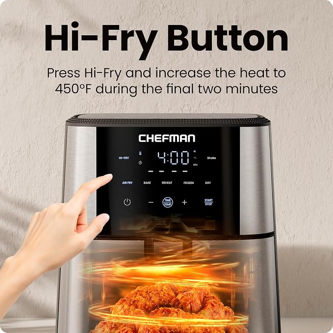 Chefman Air Fryer 6 Qt | TurboFry® 5-in-1 with 450°F Hi-Fry Option for Crispier Results | Bake, Dehydrate, Frozen | XL Nonstick Dishwasher-Safe Basket | Stainless Steel - Image 5