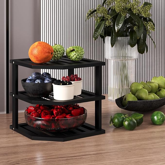 VERTORGAN 3 Tier Bamboo Corner Shelf, Dish Drying Rack, Plate Organizer - Image 2