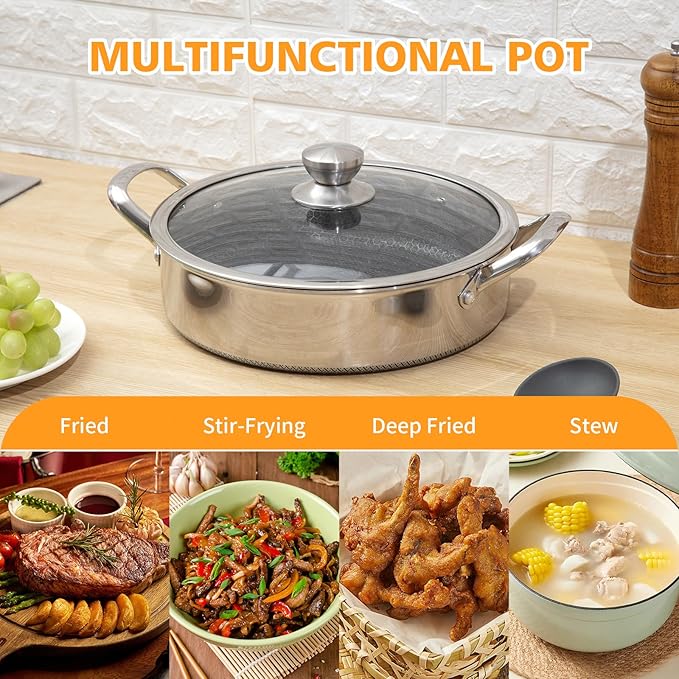 Toutrop Stainless Steel 7QT Saute Pan 14 Inch Deep Frying Pan - Image 3