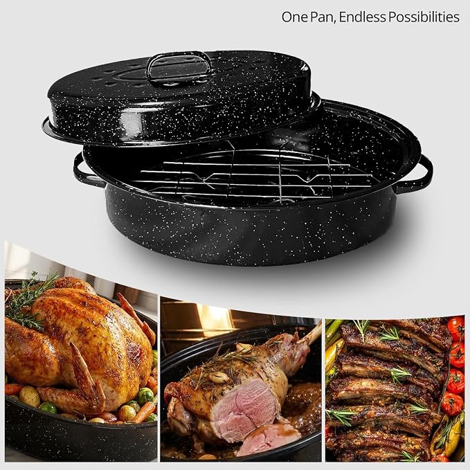 Oval Roasting Pan with Lid and Rack 18" Large Roaster Pan Set Comes With Lron - Image 6
