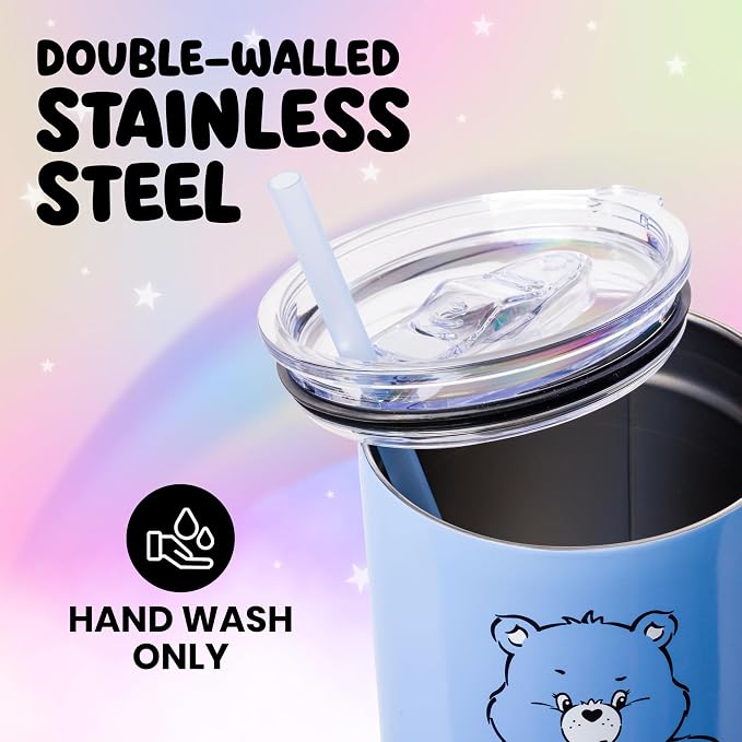 Silver Buffalo Care Bears Grumpy Bear Like I Care Double Walled Stainless Steel Tumbler with Handle and Straw, Fits in Standard Cup Holder, 40 Ounces - Image 4