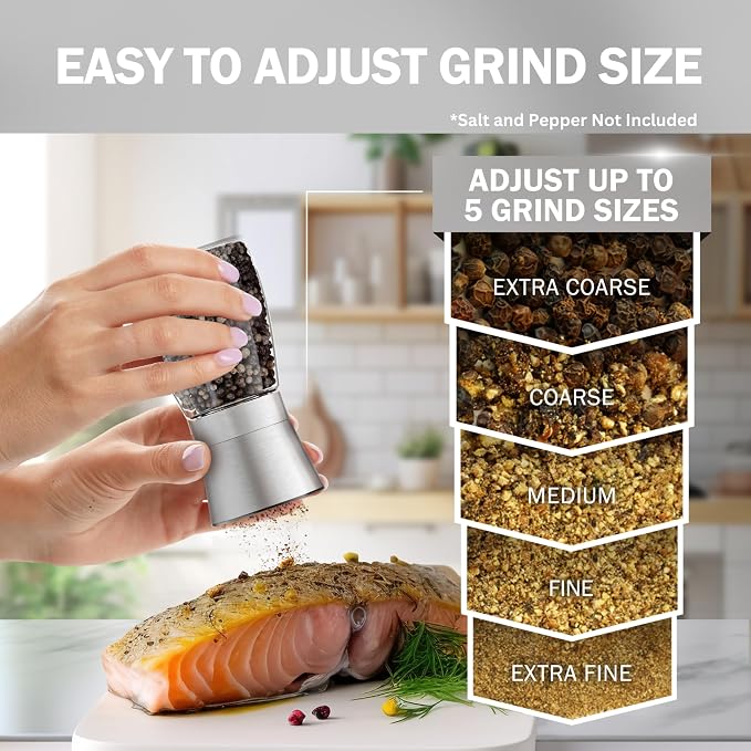 Home EC Original Stainless Steel Sea Salt and Pepper Grinder Set of 2 - Image 2