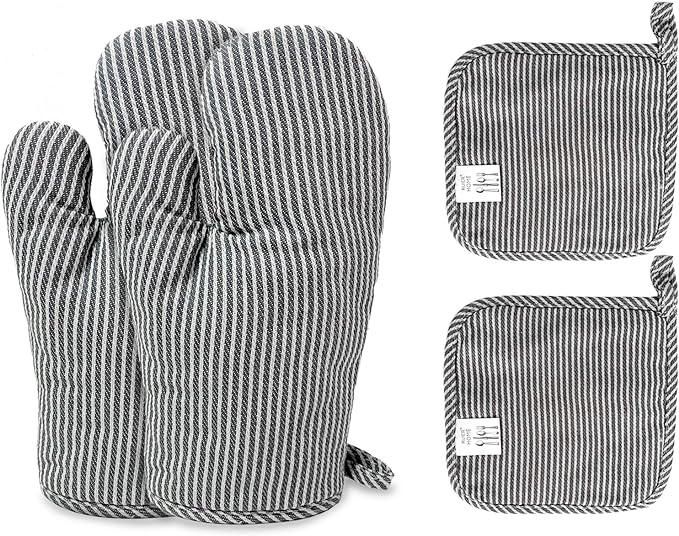 4Pcs Oven Mitts and Pot Holders, Heat Resistant Oven Mitts Set by CoekMoed