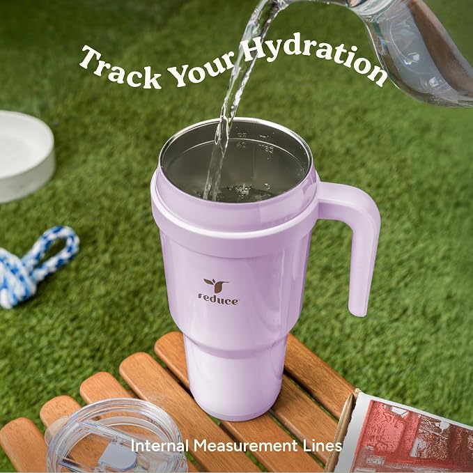 REDUCE 40 oz Stainless Steel Tumbler with Handle - Dual-Wall Vacuum Insulated Travel Mug, Sweat-Proof Lid & Reusable Straw - Keeps Drinks Cold for 24 Hrs, Fits Cupholders, Dishwasher Safe - Papaya - Image 6