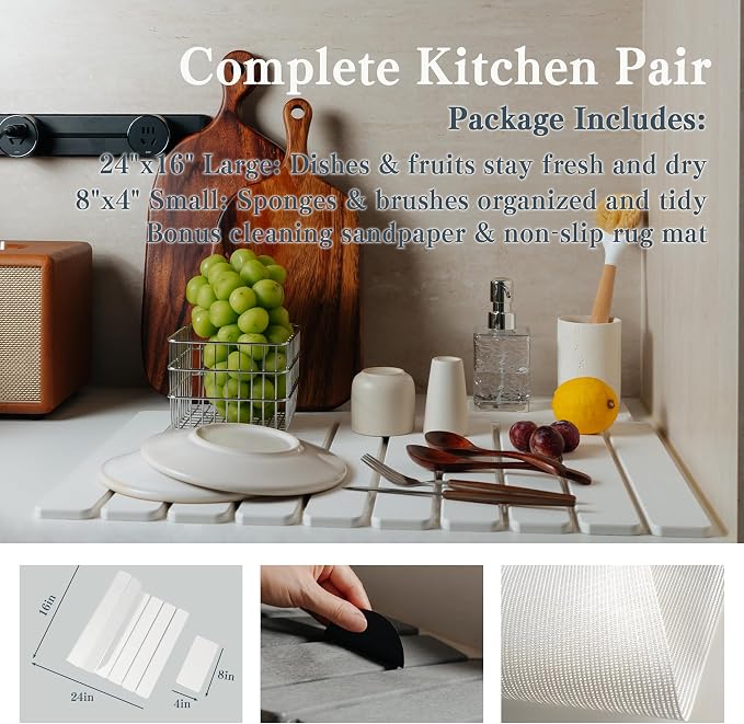 2pcs Stone Dish Drying Mat for Kitchen Counter, Quick-Dry Diatomaceous Earth - Image 2