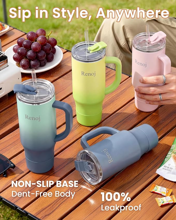 Renoj Insulated Mug 100% Leak Proof Insulated Water Bottle for Iced Coffee & Hot Drinks - Fits Car Cup Holder, Ideal Gift, 2 Straws & Silicone Boot - SnapShift Light Pink 40 oz - Image 7