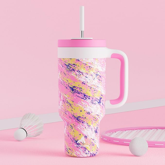 POWCAN 40 oz Tumbler with Handle, 2-in-1 Straw and Sip Lid, Leakproof, Dishwasher Safe, Insulated Stainless Steel Travel Coffee Mug, Keeps Cold for 34 Hours, Fits in Car Cup Holder (Pink Ladies) - Image 7