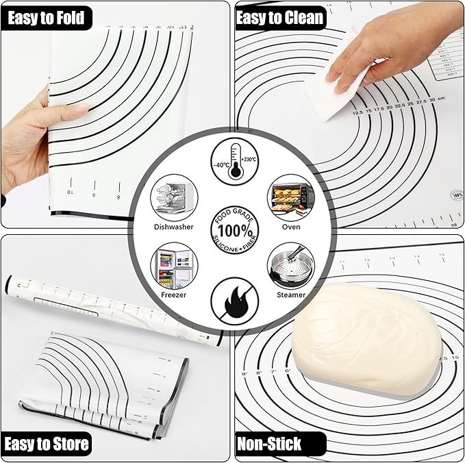 Rolling Pin with Adjustable Thickness Ring and Silicone Baking Mat - Image 6