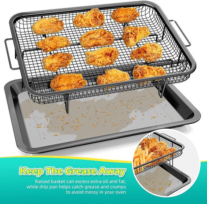 Air Fryer Basket for Oven, OPENICE 15.3" x 11.0" Air Fryer Tray and Pan Set - Image 4
