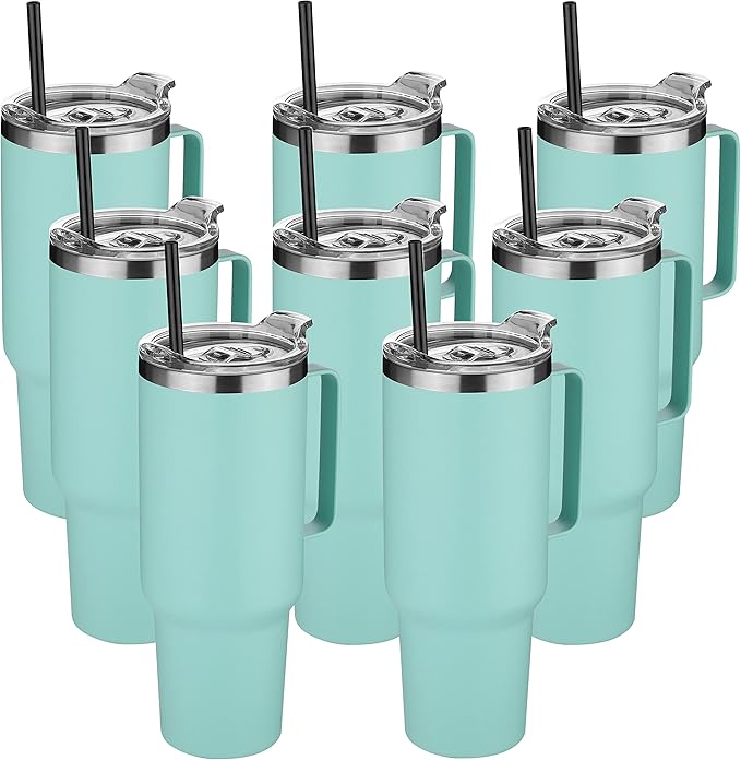 HASLE OUTFITTERS 40 oz Stainless Steel Tumbler with Handle, Vacuum Insulated Tumblers Bulk, Reusable Double Wall Travel Coffee Mug, Durable Powder Coated Water Bottles(Mint Green, 8) by HASLEOUTFITTERS