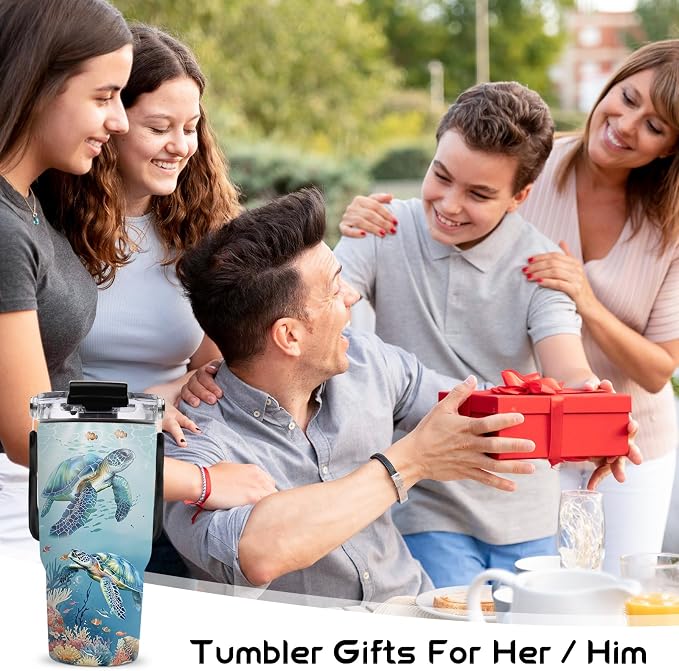 20oz Turtle Tumblers - Sea Turtle Tumbler with Straw Handle, Leak-proof, BPA-free, Double Wall Insulated, Turtles Gifts for Cat Lover, Insulated Coffee Tumbler Ocean Stainless Steel Cup for Kids - Image 7