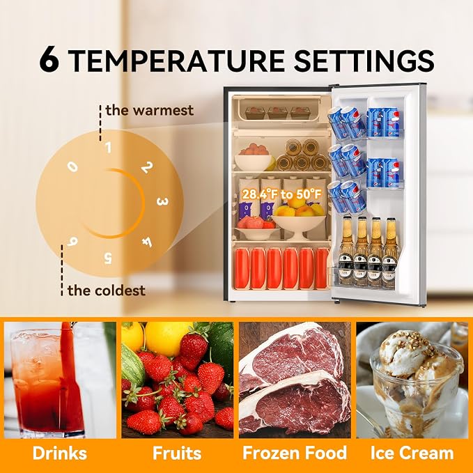 3.2 Cu. Ft. Mini Fridge with Freezer Small Refrigerator, Mini fridge for Bedroom, Dorm, Single Door, Energy Saving, Low Noise, Mini Fridge for Office (Grey) - Image 6