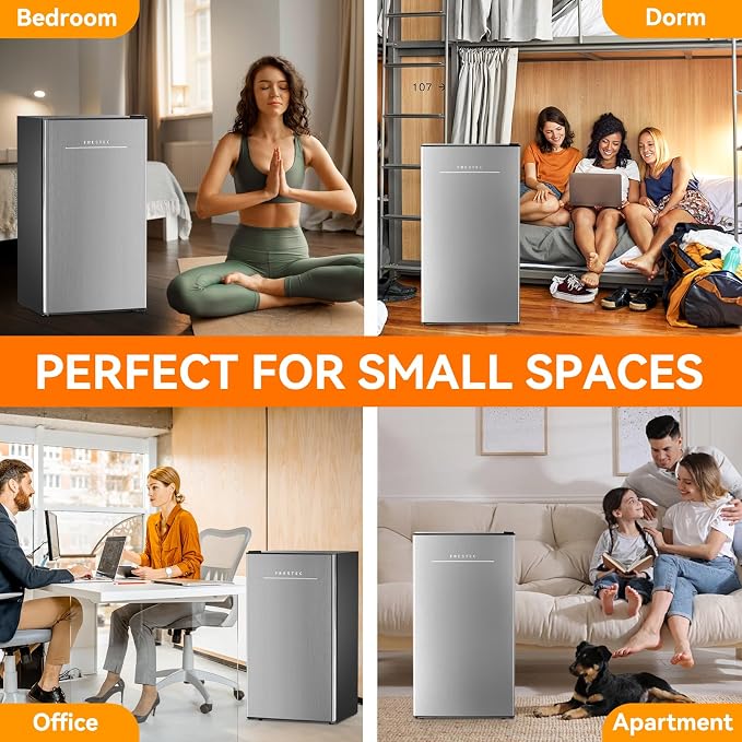 3.2 Cu. Ft. Mini Fridge with Freezer Small Refrigerator, Mini fridge for Bedroom, Dorm, Single Door, Energy Saving, Low Noise, Mini Fridge for Office (Grey) - Image 8