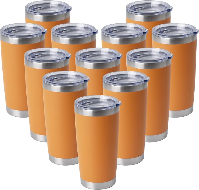 HASLE OUTFITTERS 20oz Stainless Steel Tumblers Bulk, Insulated Travel Cup with Lid, Double Wall Vacuum Coffee Mug for Cold & Hot Drinks 12 Pack, Orange by HASLEOUTFITTERS