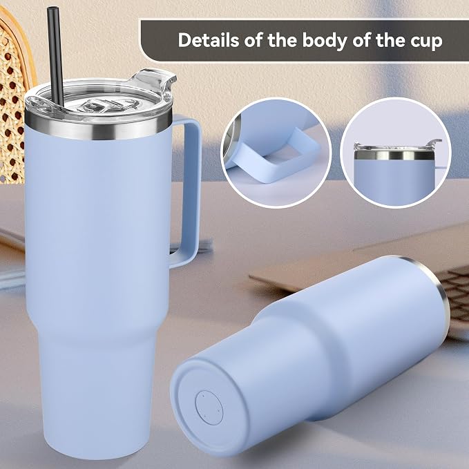 HASLE OUTFITTERS 40 oz Stainless Steel Tumbler with Handle, Vacuum Insulated Tumblers Bulk, Reusable Double Wall Travel Coffee Mug, Durable Powder Coated Water Bottle(Blue, 4) - Image 5