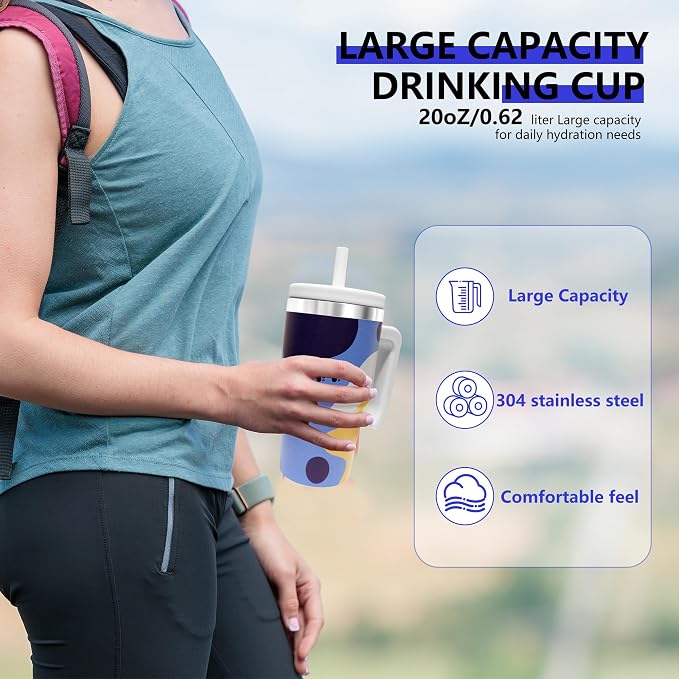 2PCS 20-OZ Insulated Water Bottle,Insulated Stainless Steel Tumbler,Reusable Cold Drink Thermos,BPA-Free, Double-Wall Stainless Steel Water Bottle (Blue-Hoo rays, 20, Fluid Ounces) - Image 4