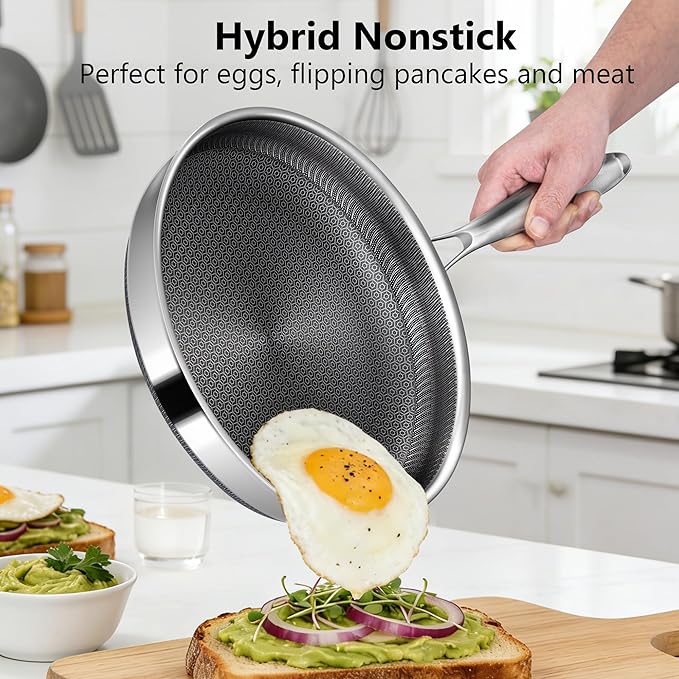 Non Stick Frying Pans, 10-inch Hybrid Frying Pans Nonstick Stainless Steel - Image 6