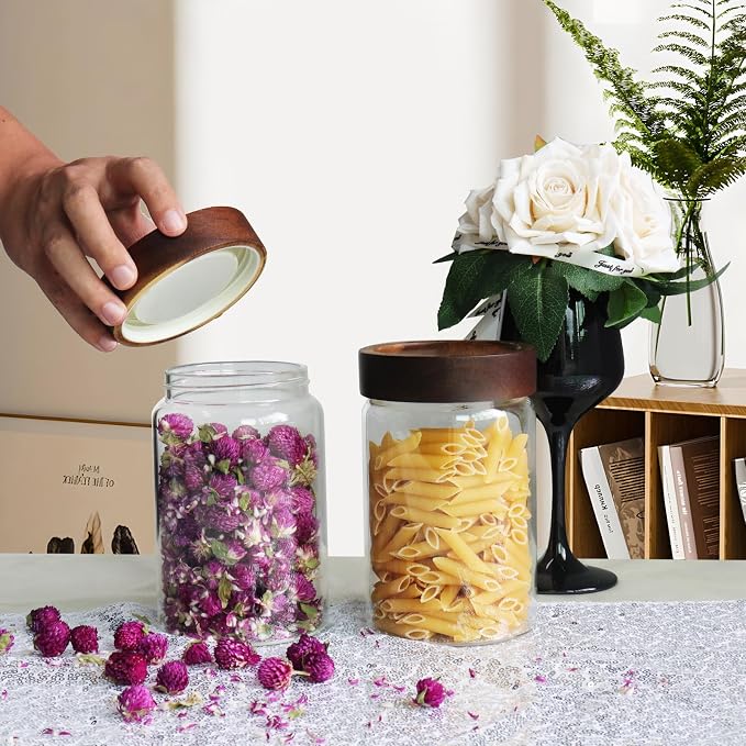 Airtight Glass Jars with Wooden Lid Glass Spice Jar Round Glass Storage Canister - Image 6