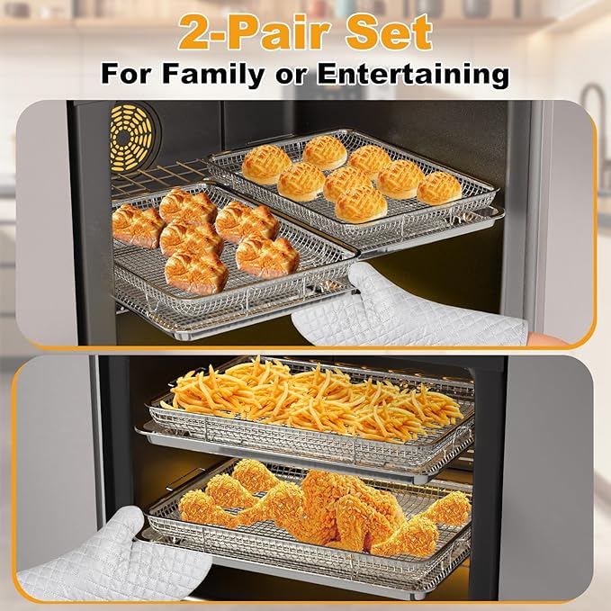 Air Fryer Basket for Oven, 2 Pack Large Air Fryer Basket and Tray Stainless - Image 4