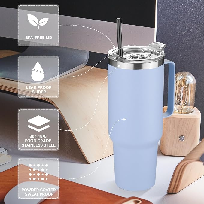 HASLE OUTFITTERS 40 oz Stainless Steel Tumbler with Handle, Vacuum Insulated Tumblers Bulk, Reusable Double Wall Travel Coffee Mug, Durable Powder Coated Water Bottle(Blue, 4) - Image 4
