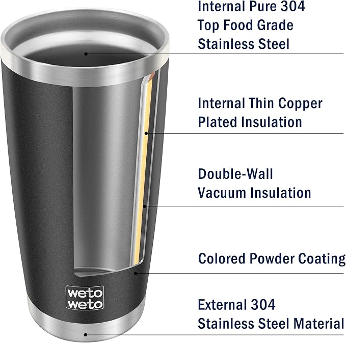 WETOWETO 20oz Tumbler with 2 lids and 2 straws, Stainless Steel Vacuum Insulated Coffee Tumbler Cup, Double Wall Powder Coated Leak-proof Travel Coffee Mug Cup (Black, 1 Pack) - Image 5
