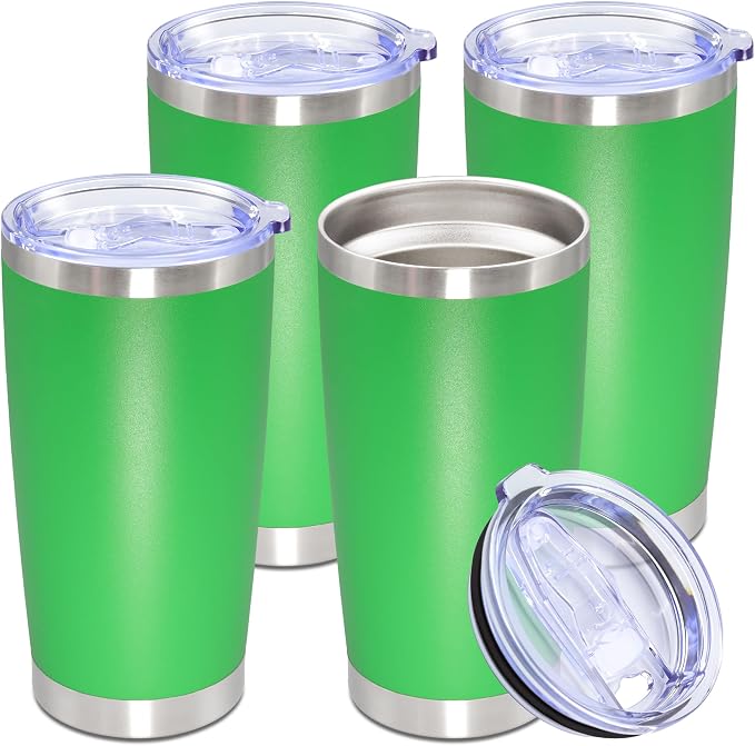 20oz Tumbler Stainless Steel Tumbler Cup with Lid Vacuum Insulated Double Wall Travel Mug, Durable Powder Coated Travel Coffee Tumbler Mug for Hot & Cold Drinks, Green,4 Pack by AUWBON