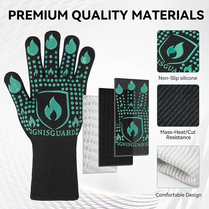 BBQ & Grill Gloves, Oven Gloves, 1472°F Silicone Oven Mitts Heat Resistant - Image 5