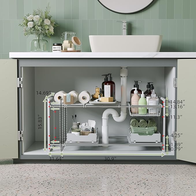 NETEL Under Sink Organizers and Storage, Kitchen Cabinet Organizer, 2 Tier - Image 6