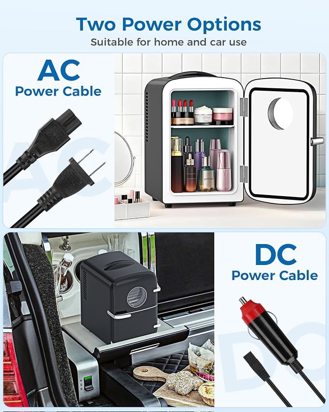 Electactic Mini Fridge for Skincare, 4L/6 Cans Portable Compact Cosmetic Fridge, Desktop Fridge with AC/DC Adapters, Observation Window, Small Cooler and Warmer for Beverage, Makeup, Bedroom, Black - Image 5