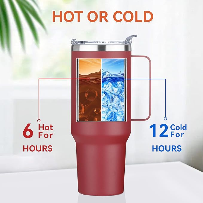 HASLE OUTFITTERS 40 oz Stainless Steel Tumbler with Handle, Vacuum Insulated Tumblers Bulk, Reusable Double Wall Travel Coffee Mug, Durable Powder Coated Water Bottles(Wine Red, 4) - Image 2