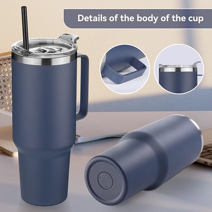 HASLE OUTFITTERS 40 oz Stainless Steel Tumbler with Handle, Vacuum Insulated Tumblers Bulk, Reusable Double Wall Travel Coffee Mug, Durable Powder Coated Water Bottles(Navy, 4) - Image 5