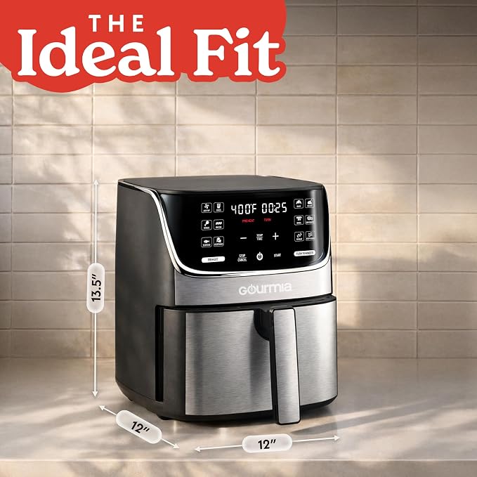 Gourmia Air Fryer - 7 Qt Capacity, LED Display, 12 One-Touch Presets, FryForce 360° Technology, Nonstick Dishwasher-Safe Basket & Crisper Tray, Stainless Steel - Image 9