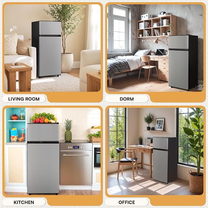 4.4 Cu.Ft Mini Fridge Freezer for Dorm/Office, 2-Door, Quiet | 4.4 cu ft mini fridge with separate freezer, quiet 38dB for sleep, 7-level thermostat, adj shelves, for dorm/office/kitchen. - Image 7