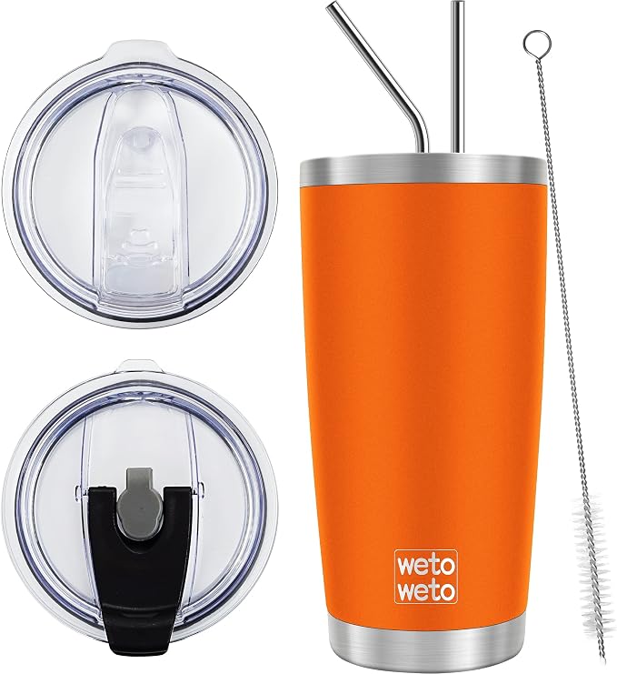 WETOWETO 20oz Insulated Stainless Steel Tumbler, Double Wall Vacuum Leak-proof Travel Coffee Mug, Powder Coated Water Cup (Orange, 1 Pack) by Wetoweto