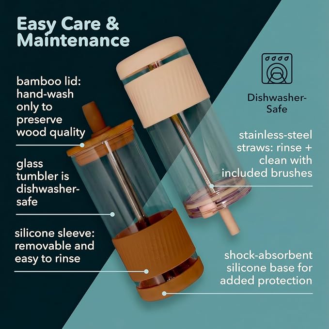 Pandaloo® Glass Cups With Lids and Straws -20 Fl Oz- Perfect Size Iced Coffee Cup - Smoothie Cup With Bamboo Lid and On the go Lid - Glass Tumbler With Straw (1 Count (Pack of 1), Carribean Blue) - Image 7