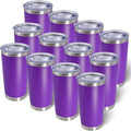 AIANJI 20oz Tumbler Bulk Stainless Steel Tumblers with Lid Vacuum Insulated Double Wall Travel Coffee Mug Powder Coated Tumbler Cup for Hot and Cold Drinks(Purple, 12 pack) by AIANJI