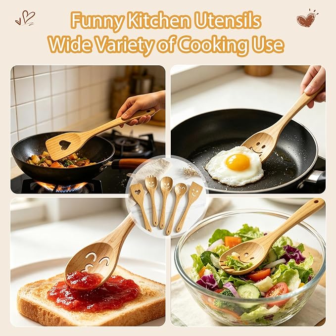 Fun Wooden Spoons for Cooking 5 Piece - Image 4