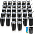 IEOVIEE 32 Pack, 20oz Stainless Steel Bulk Tumblers with Lids and Straws, Double Wall Insulated Travel Coffee Mug, Durable Powder Coated Tumbler Bulk Cup for Cold and Hot Drinks(Black) by IEVOIEE