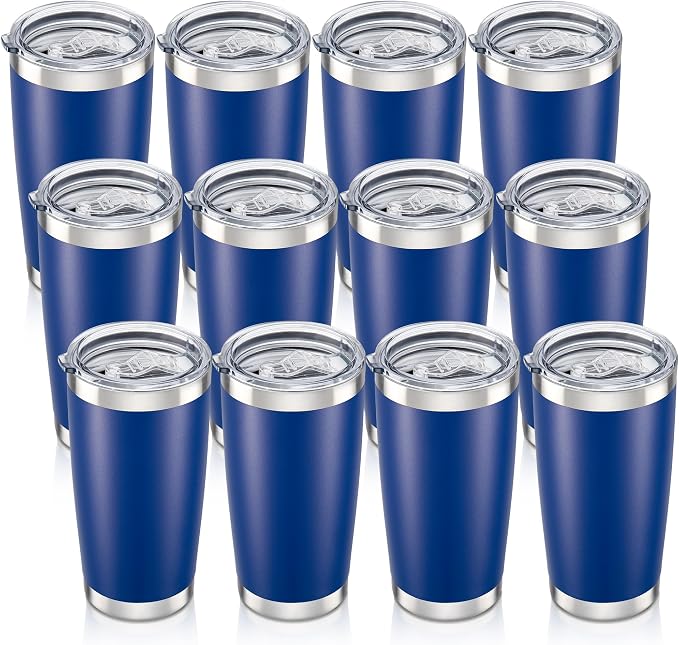 20 oz Tumbler with Lid Stainless Steel Insulated Tumblers Bulk Double Wall Vacuum Cups Powder Coated Travel Mug Keep Drinks Cold and Hot, Blue, 12 Pack by Orebigo