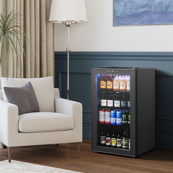 Yeego Beverage Refrigerator, 130 Can Mini Fridge with Glass Door, Adjustable Shelves, Digital Temperature Control 34°F-54°F, Drink Cooler for Soda, Beer and Wine, Freestanding or Under Counter, Black - Image 8