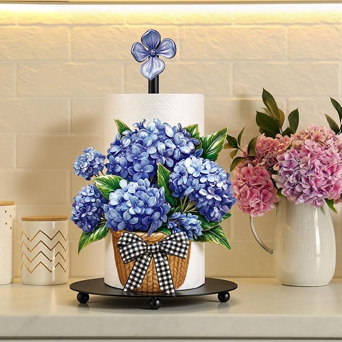 Thyle Blue Hydrangea Paper Towel Holder Summer Hydrangea Kitchen Decor Metal - Image 6