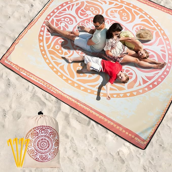WIWIGO Beach Blanket Waterproof Sandproof Beach Mat 79" X 83"/10'x9'for 2-8 - Image 6