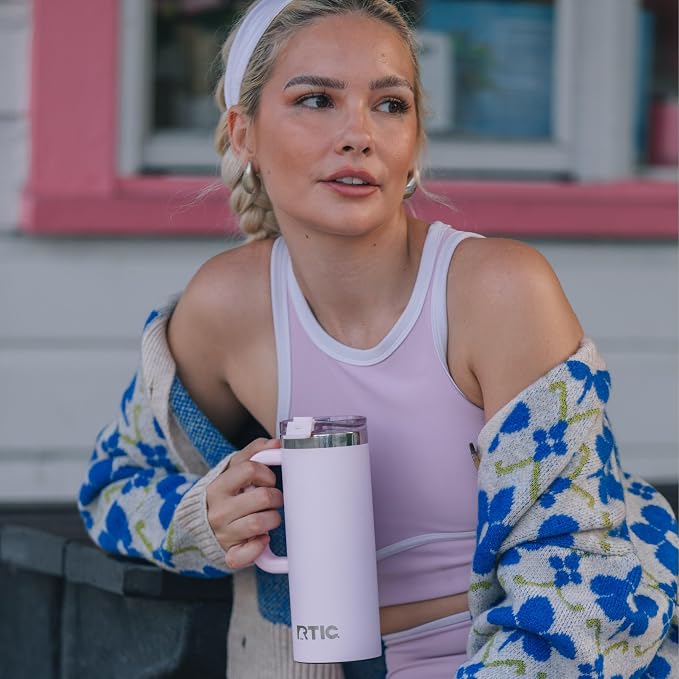 RTIC 20oz Road Trip Travel Mug with Lid and Handle, Ceramic Lined, Insulated, Stainless Steel, Metal, Double Wall Vacuum-Insulation, Portable Coffee, Tea Cup for Hot and Cold Drink, Pale Pink - Image 5