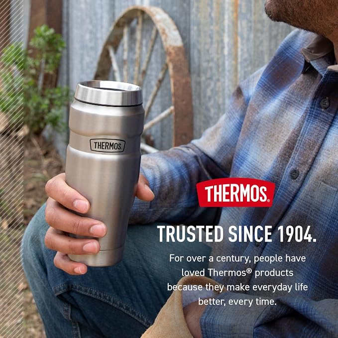 THERMOS Stainless King Vacuum-Insulated Stainless Steel Tumbler - 16oz, Rustic Red - Insulated Coffee Tumbler for Hot & Cold Drinks - Leak-Proof & Sweat-Proof for Commuting & Traveling - Image 7