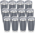 20 oz Tumbler with Lid Stainless Steel Insulated Tumblers Bulk Double Wall Vacuum Cups Powder Coated Travel Mug Keep Drinks Cold and Hot, Grey, 12 Pack by Orebigo