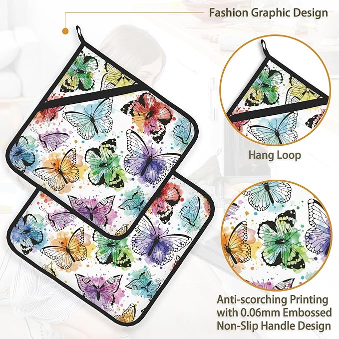 Butterfly Color Pot Holder Set of 2, Heat Resistant Potholders Oven Hot Pads - Image 4