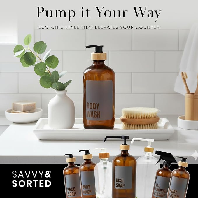 SAVVY & SORTED Amber Glass Soap Dispenser - Image 3