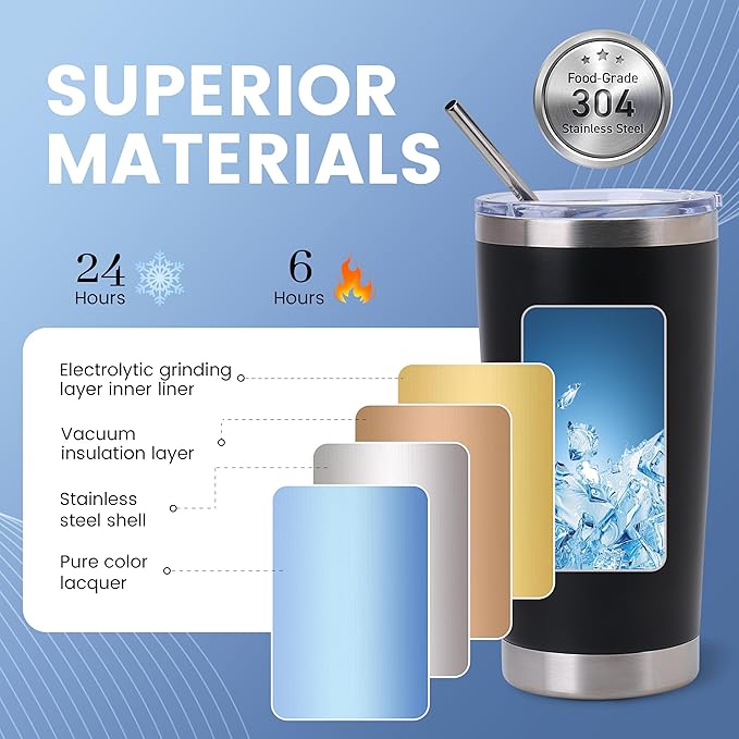 Joyclub Tumblers Bulk Laser Engraving Blanks Easy Carry 12 Pack 20 oz Tumblers Black Stainless Steel Tumblers with Lids Straws and Brushes for Car Commute DIY Gifts Team Family Use - Image 4