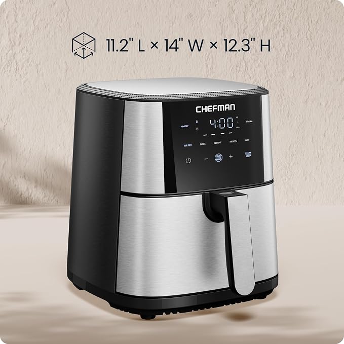 Chefman Air Fryer 6 Qt | TurboFry® 5-in-1 with 450°F Hi-Fry Option for Crispier Results | Bake, Dehydrate, Frozen | XL Nonstick Dishwasher-Safe Basket | Stainless Steel - Image 7