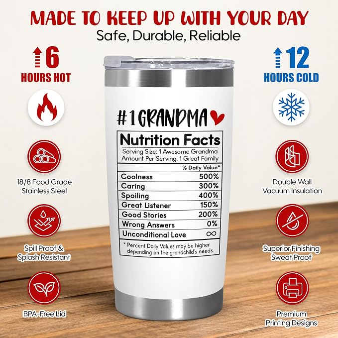TEEZWONDER Grandma Mothers Day Gift from Granddaughter Grandson - Stainless Steel Insulated Coffee Tumbler with Lid 20 oz - Birthday Gifts for Grandma, Nana Gift Ideas, Gigi Gift for Women - Image 4